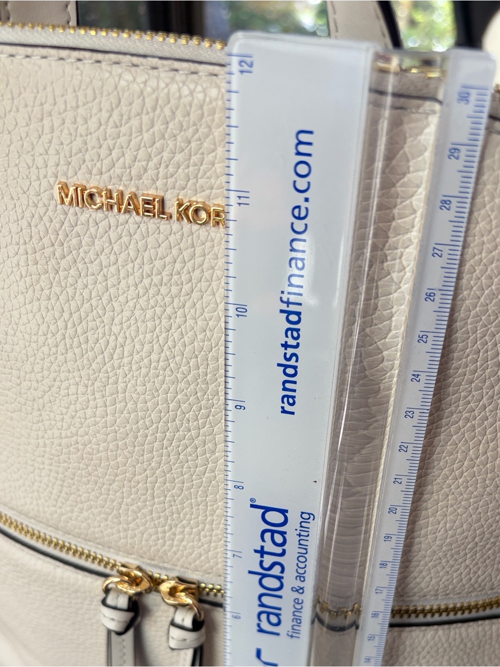 Michael Kors Slim Pebbled Leather Backpack in Cream color with Gold Hardware - Picture 10 of 15